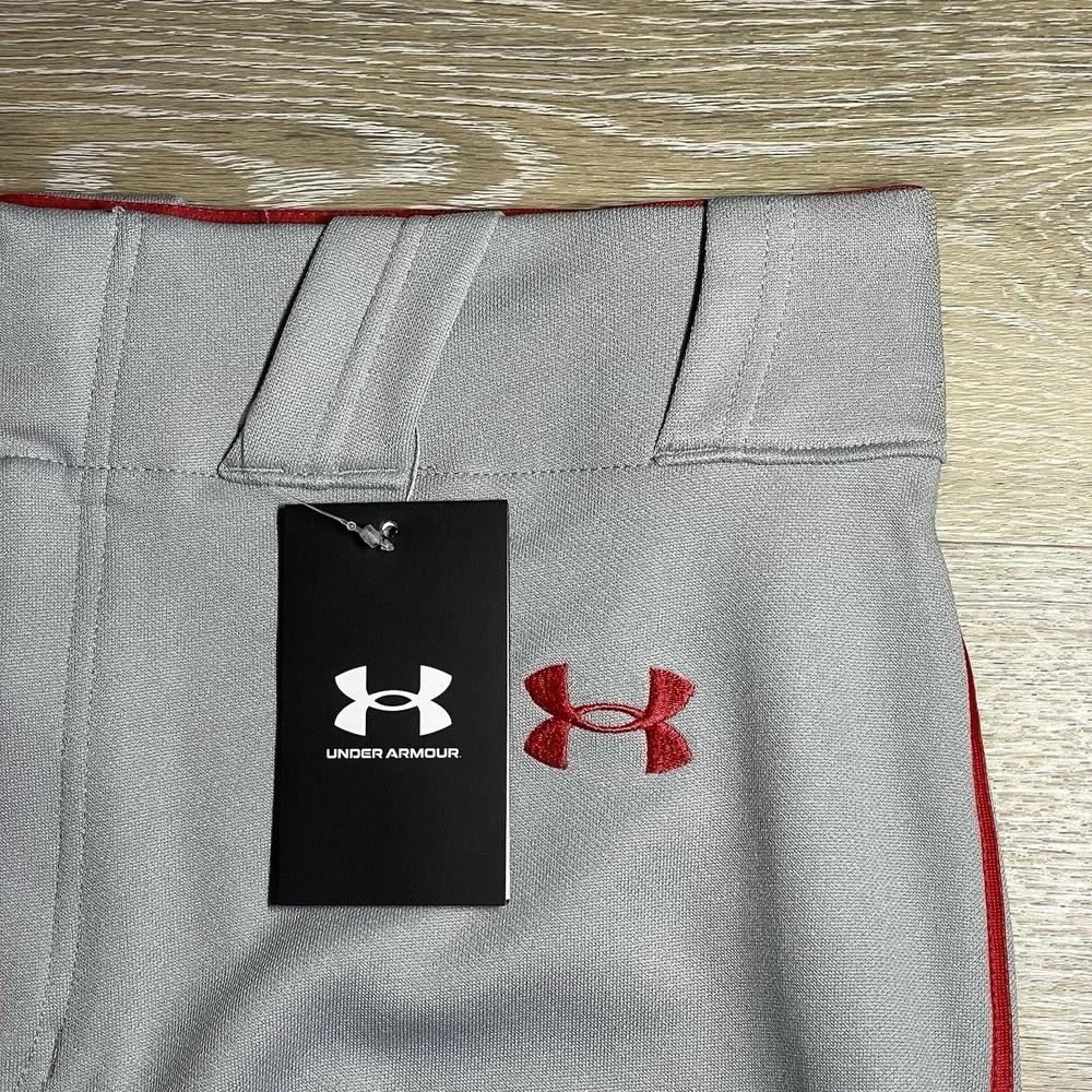NWT Under Armour Baseball Pants Men's L Gray GameDay Vanish‎ Knicker Red Piping